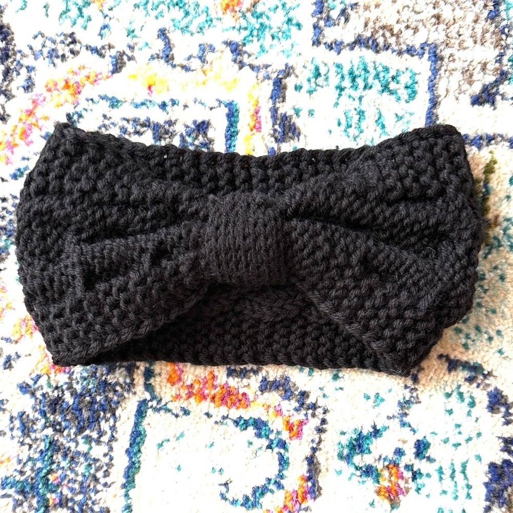 Black Knitted Bow Winter Headband
